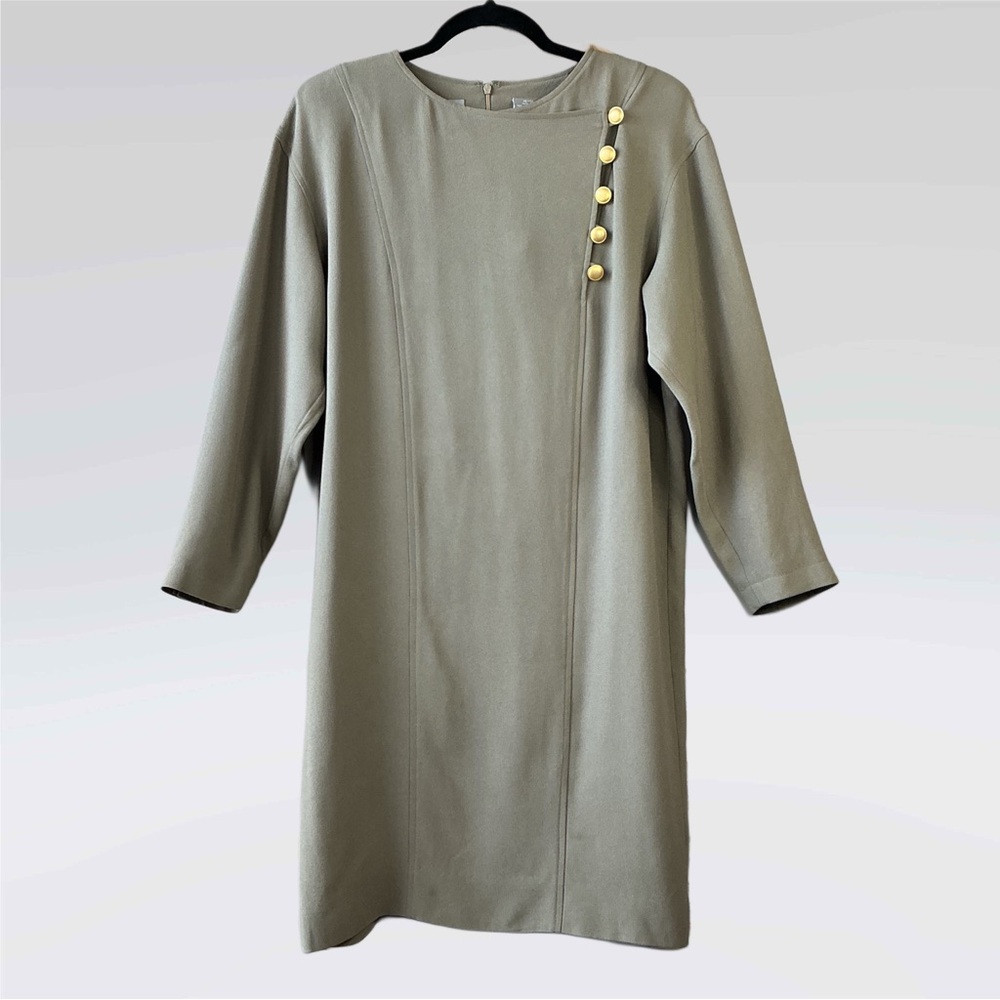 Vintage Liz Claiborne Sage Green Long Sleeve Shift Dress Size 8P Corporate Chic - Picture 3 of 11